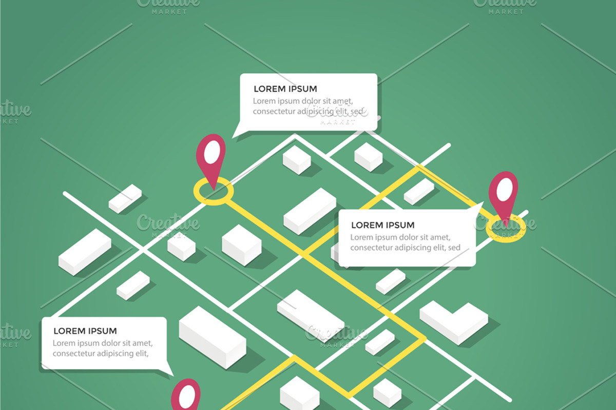 Isometric city map design elements, an Illustration by turbodesign