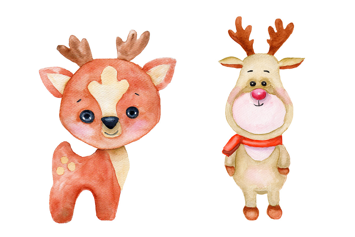 Watercolor Christmas deer and bears, an Animal Illustration by Olha's watercolor (Photo 6 of 8)