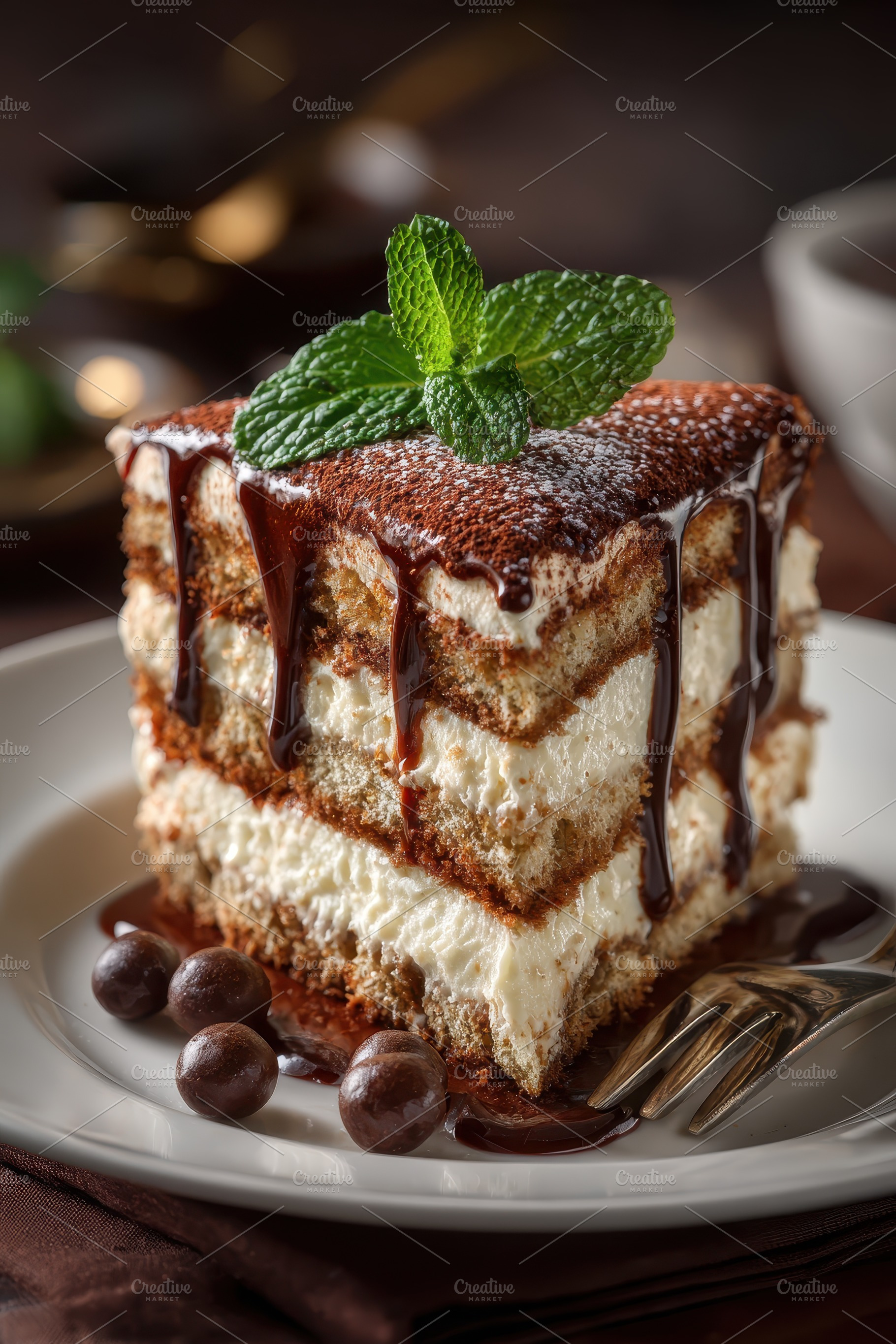 Delicious Tiramisu dessert cocoa pow, a Photo by Pixeness Studio