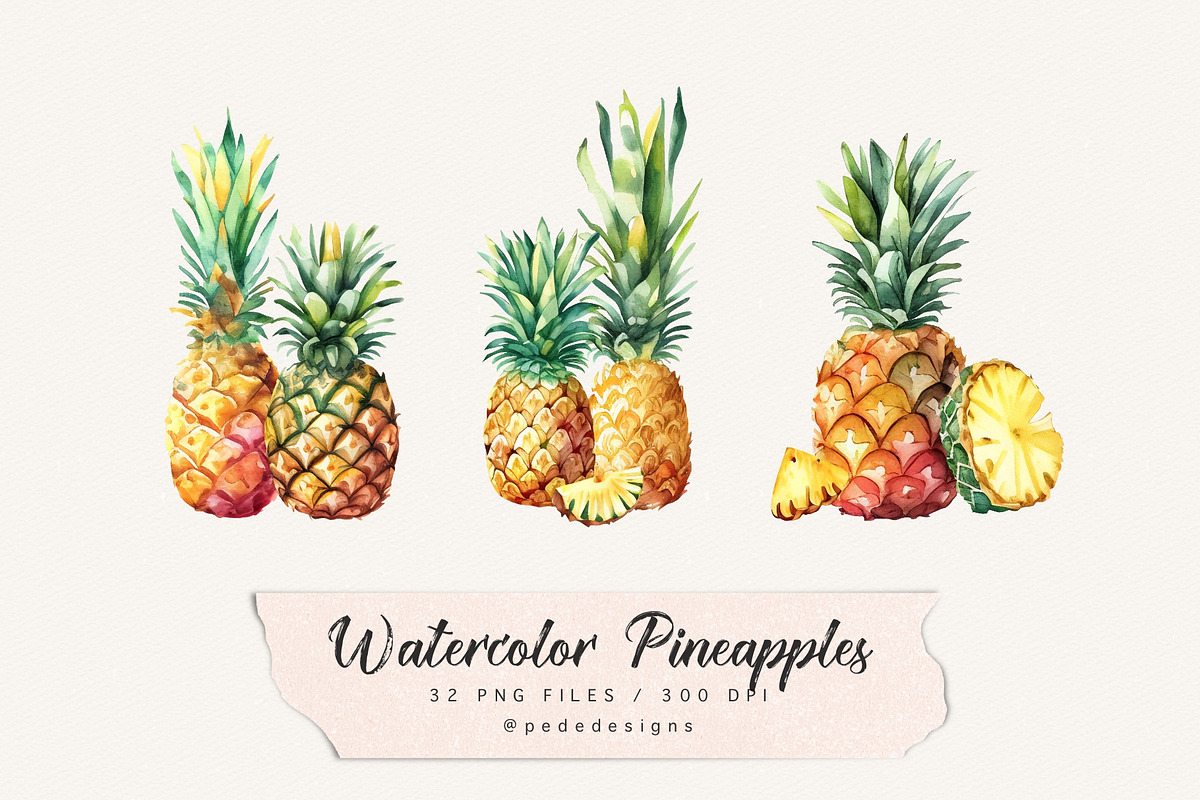 Watercolor Pineapples, a Food Illustration by PeDe Designs (Photo 4 of 5)