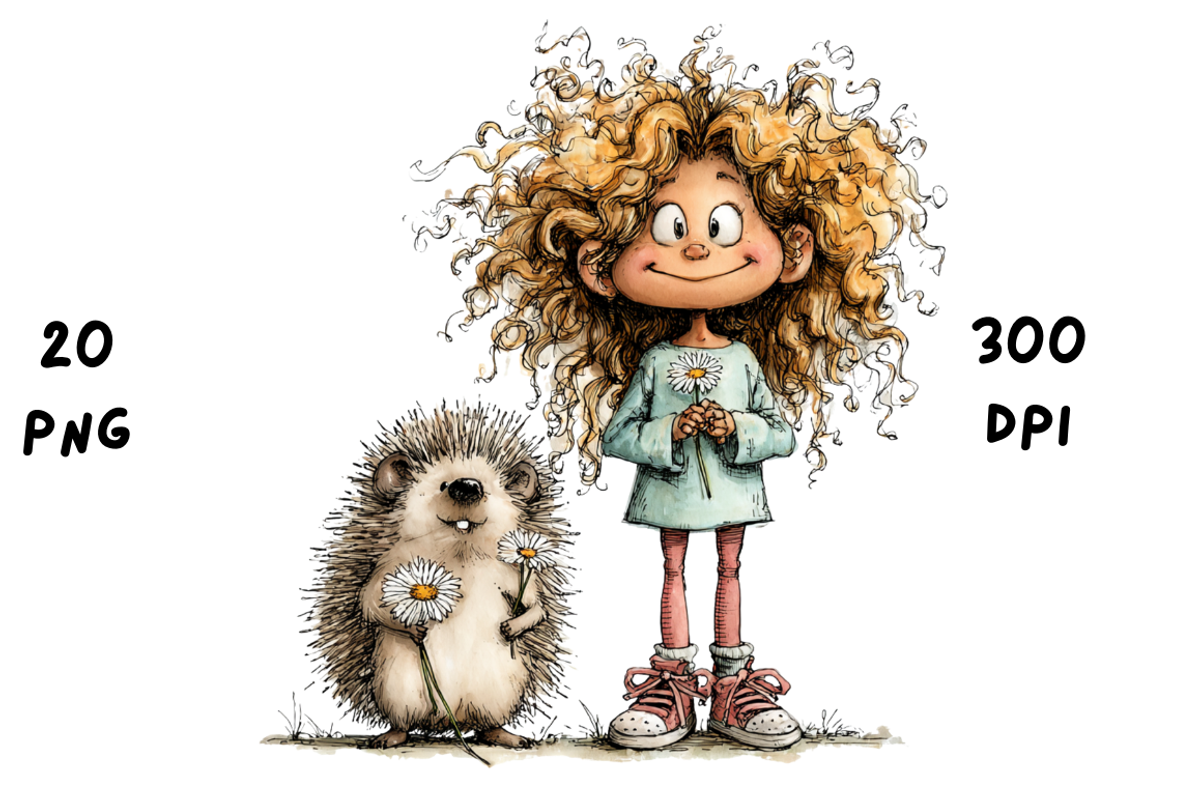 Whimsical Floral Girl & Hedgehog, an Animal Illustration by GiraffeCreative (Photo 16 of 20)