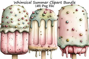 Whimsical Summer Ice Cream Clipart, an Illustration by DreamPrint404