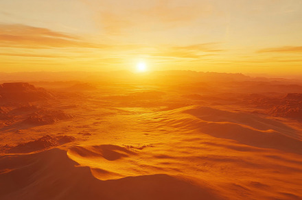Stunning Sunset Over Vast Desert Lan, a Photo by Tanuart