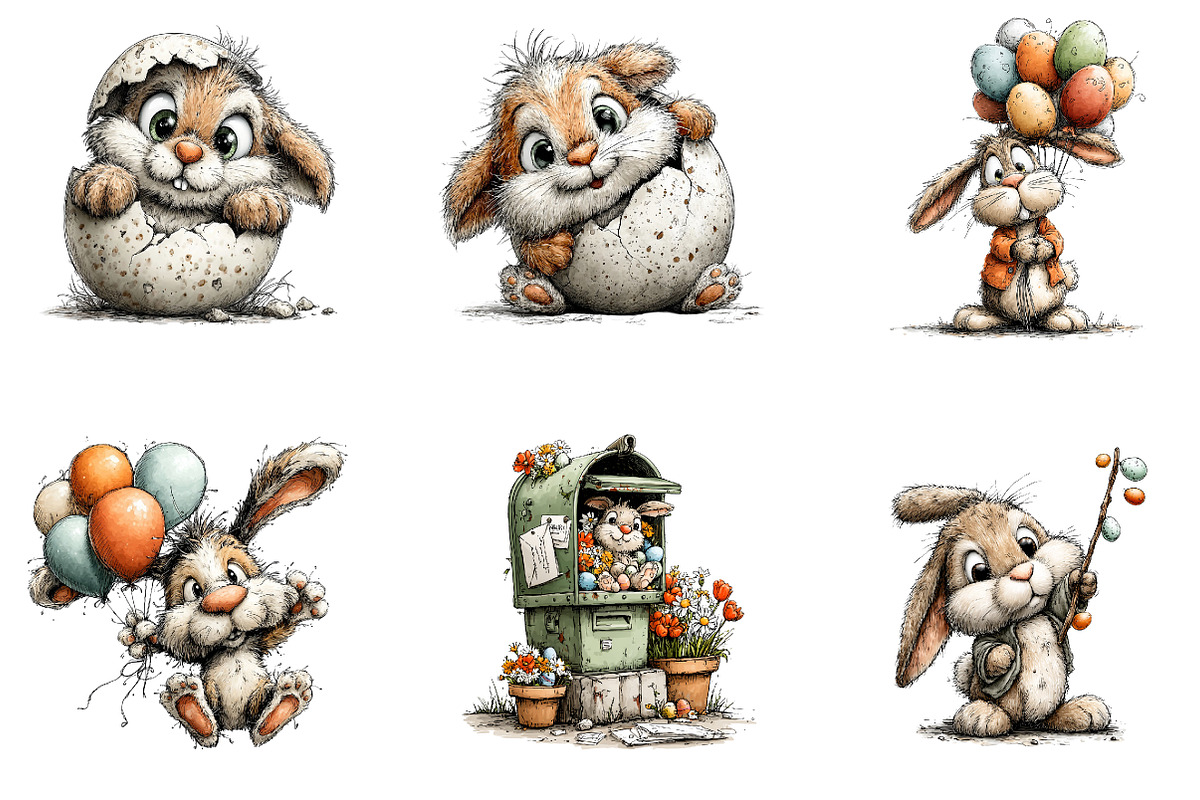 Whimsical Bunny Easter Clipart, an Illustration by CreationArt (Photo 2 of 5)