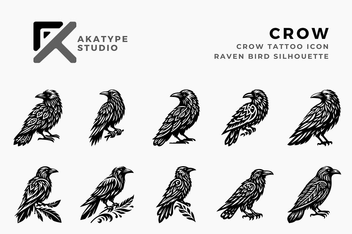 Crow Tattoo Icon Vector, a Solid Icon by Akatype Studio (Photo 1 of 3)