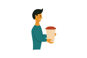 Man Holding Big Paper Cup Coffee To