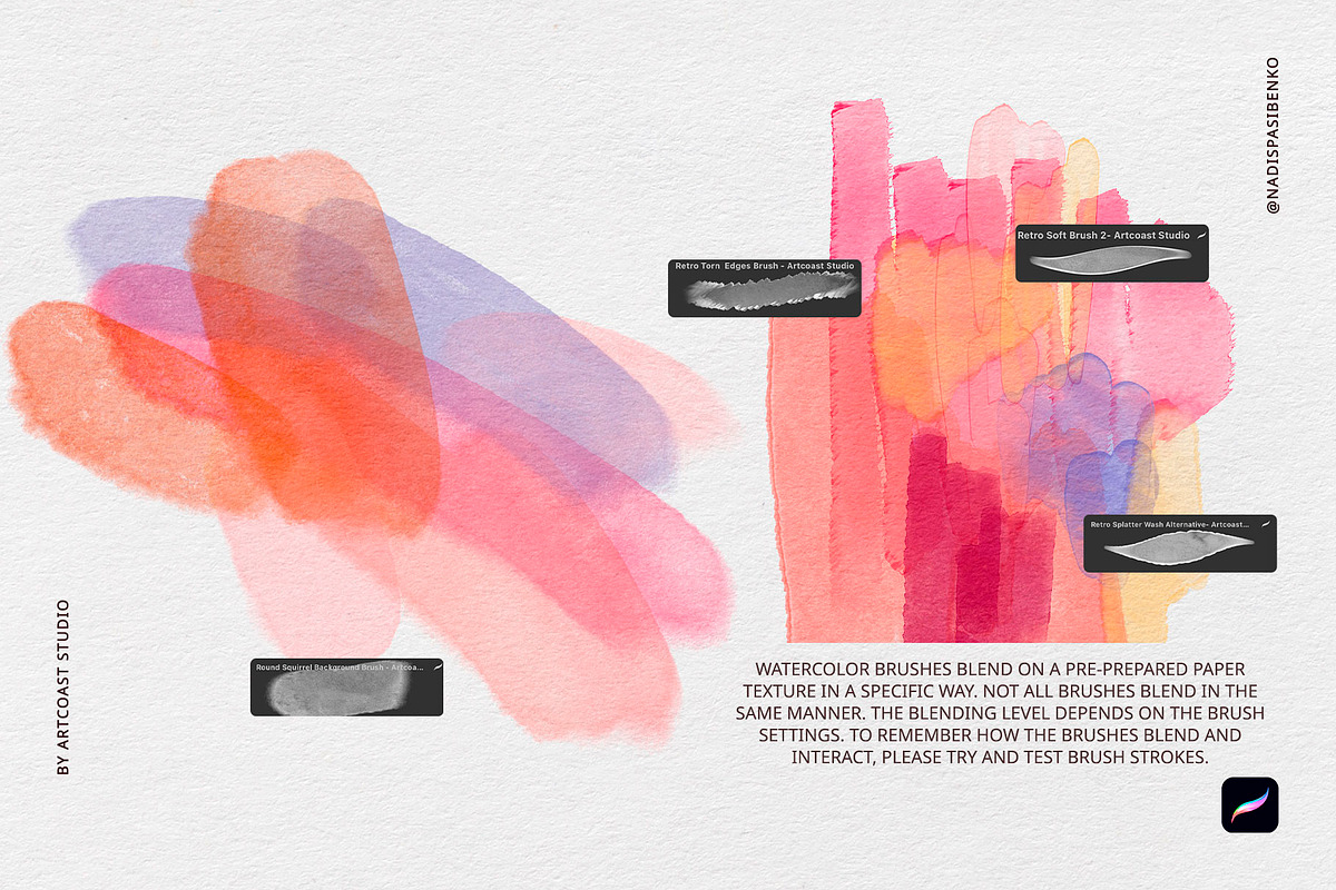 Watercolor Procreate Retro Brushes, a Brush Add-On by Spasibenko Art (Photo 3 of 12)