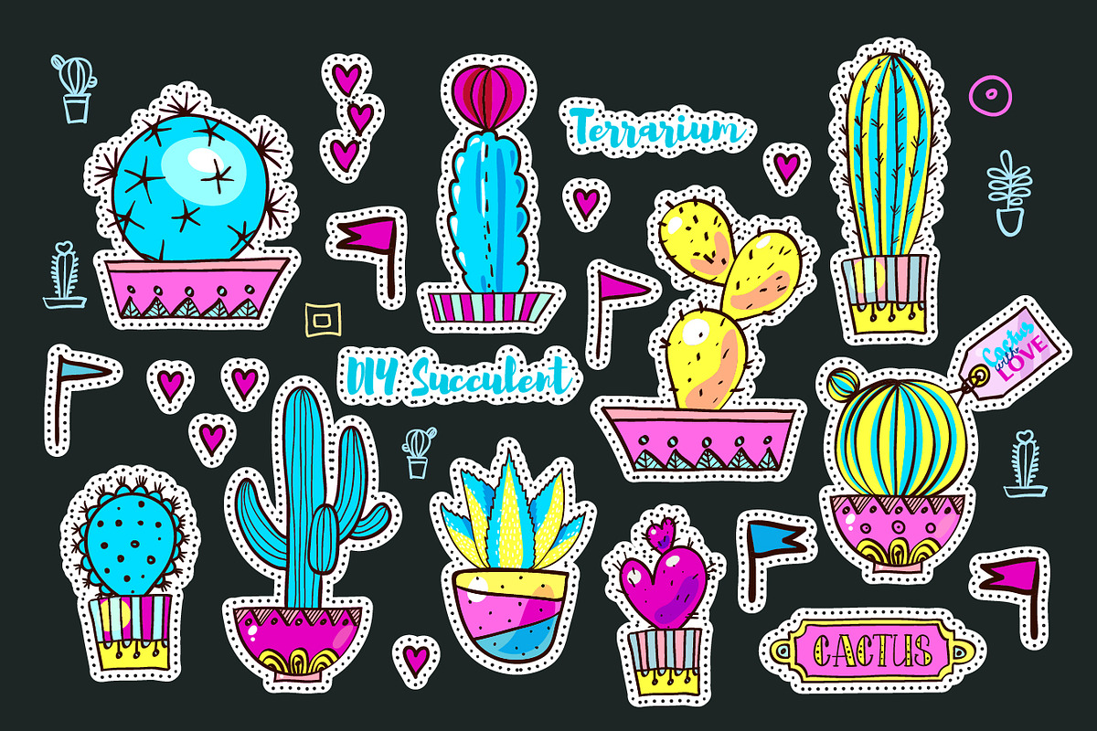 Set Fashion patches with cacti, an Illustration by KundolaArt (Photo 3 of 7)