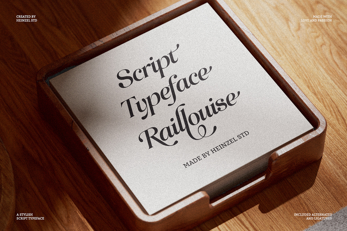 Raillouise Stylish Script Font, a Script Font by Heinzel Std (Photo 4 of 16)