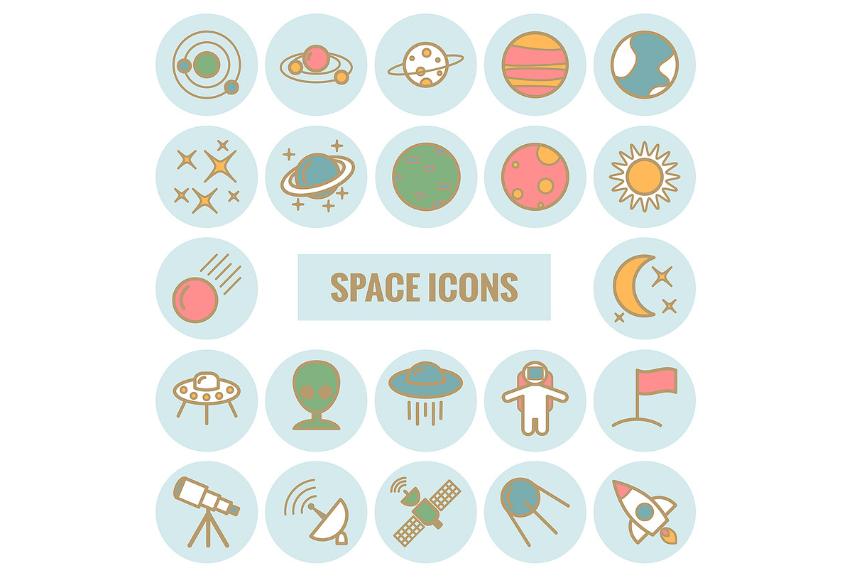 Set of 22 vector line space icons, an Outline Icon by Irina Romanova