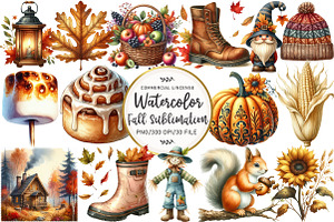 Watercolor Fall Sublimation Clipart, an Illustration by OK Design