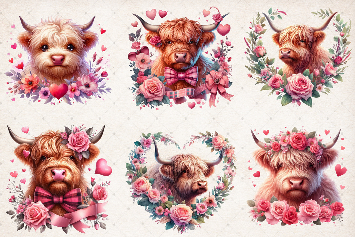 Highland Cow Valentine's Day PNG, an Illustration by SinaCreation (Photo 4 of 5)