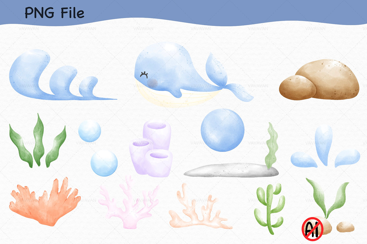 Nautical summer watercolor Clipart, a Seasonal Illustration by Vavavan Artwork (Photo 3 of 6)