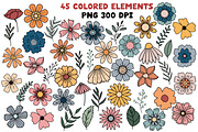 Retro Flower Garden Png Clipart Set, an Object Graphic by Brush Lab (Thumbnail 2 of 4)