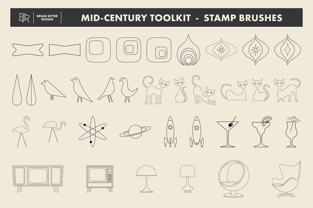 Mid-Century Retro Toolkit Procreate, a Brush Add-On by Brian Ritter Design (Photo 6 of 11)