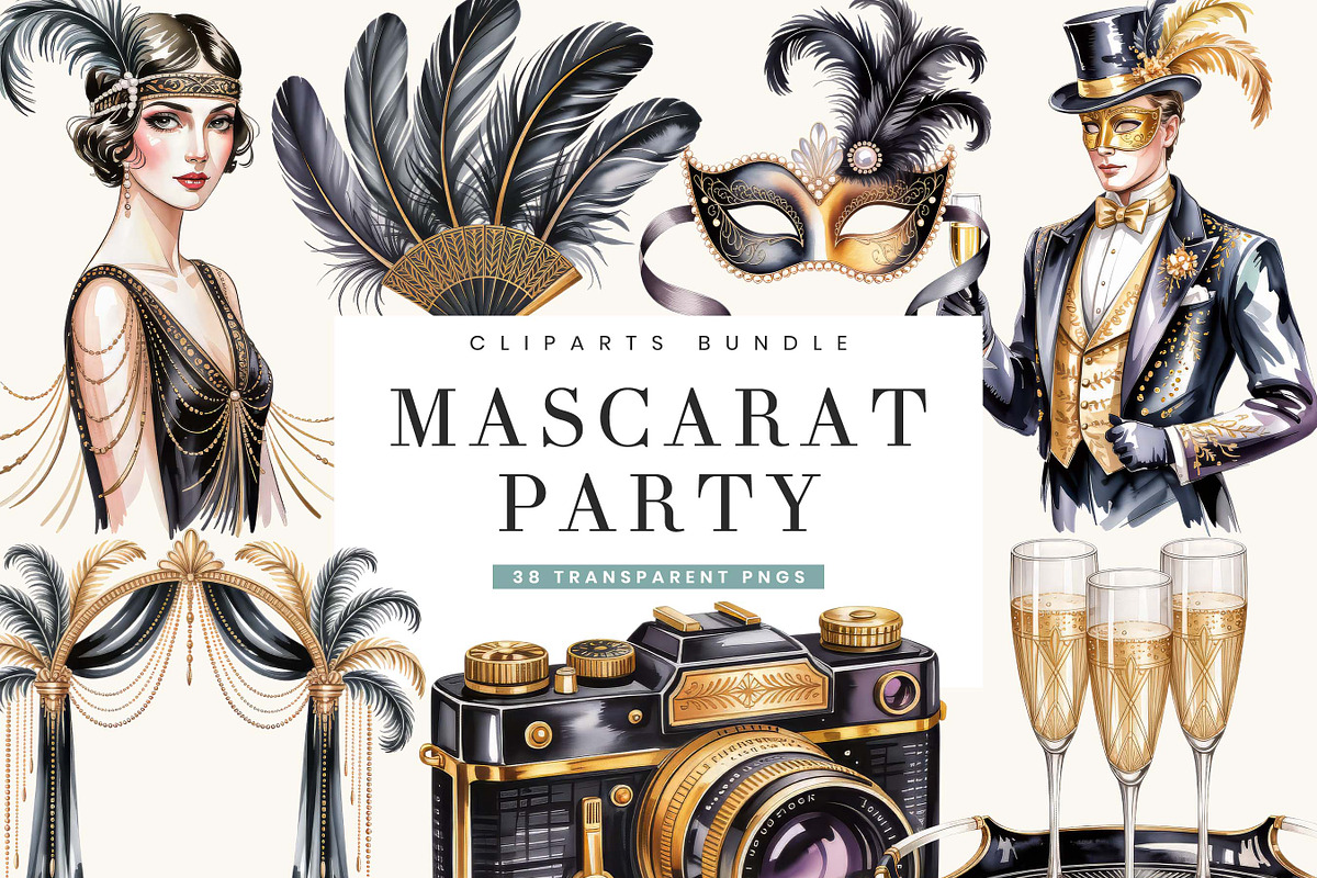 Masquerade Party Clipart Bundle, a Person Illustration by BusyDaydesign (Photo 1 of 9)
