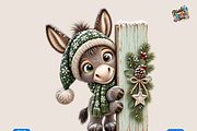 Snowy Donkey Peeking Behind Wood, a Seasonal Illustration by Printable Design Store (Thumbnail 1 of 3)