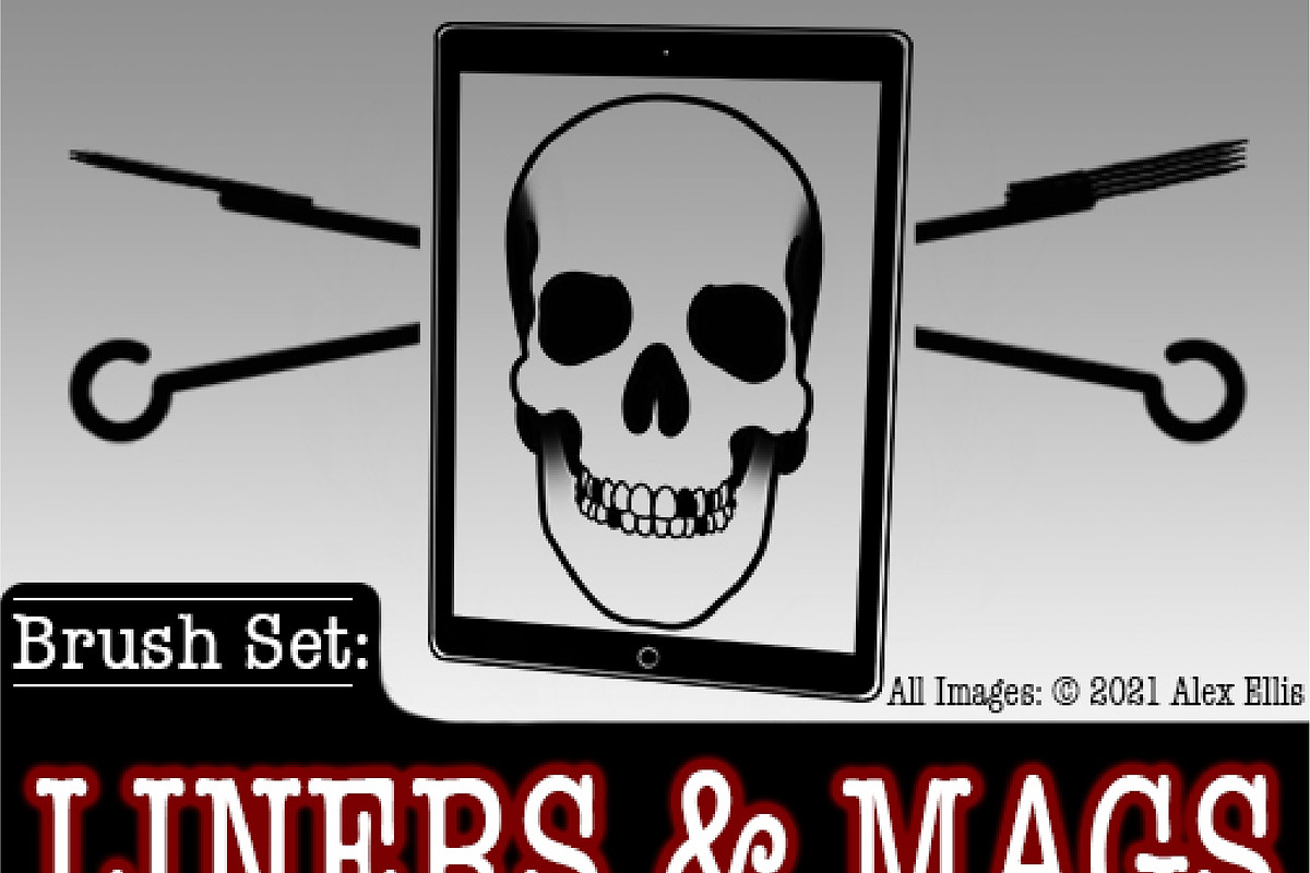 TATTOO LINERS & MAGS FOR PROCREATE, a Brush Add-On by Forget Me Not Brush Shop (Photo 1 of 2)