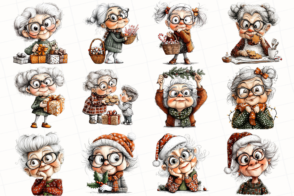Whimsical Christmas Grandma Clipart, an Illustration by OK Design (Photo 2 of 6)