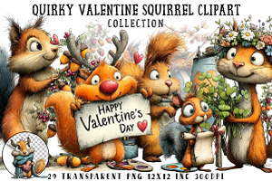 Quirky Valentine Squirrel Clipart, an Illustration by OK Design