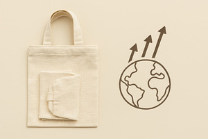 Eco concept with tote bag and earth, a Photo by Dvoevnore photos