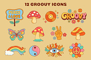 Groovy Retro Clipart Set, 70s Boho, a Decorative Illustration by JulyGart (Thumbnail 2 of 7)