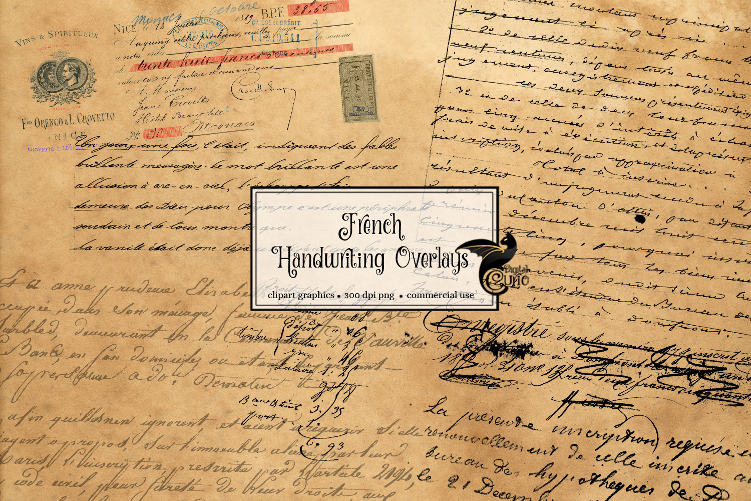 50 French Handwriting Overlays, a Texture Graphic by Digital Curio