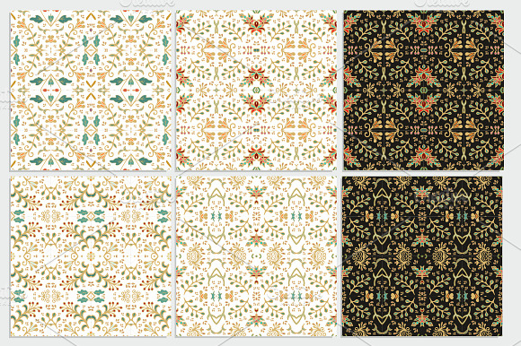 Set of 6 seamless flourish patterns preview 5
