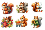 Watercolor Autumn Squirrels Clipart, an Animal Illustration by cherrydesign (Thumbnail 2 of 4)