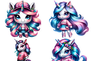 E-Girl Fashion Unicorn PNG Bundle