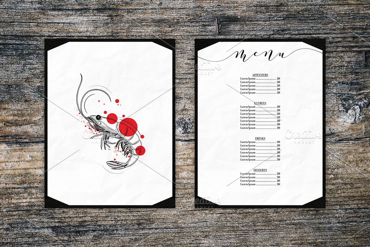 Seafood. Shrimp and lobster., an Animal Illustration by VitalinaGofman (Photo 9 of 13)
