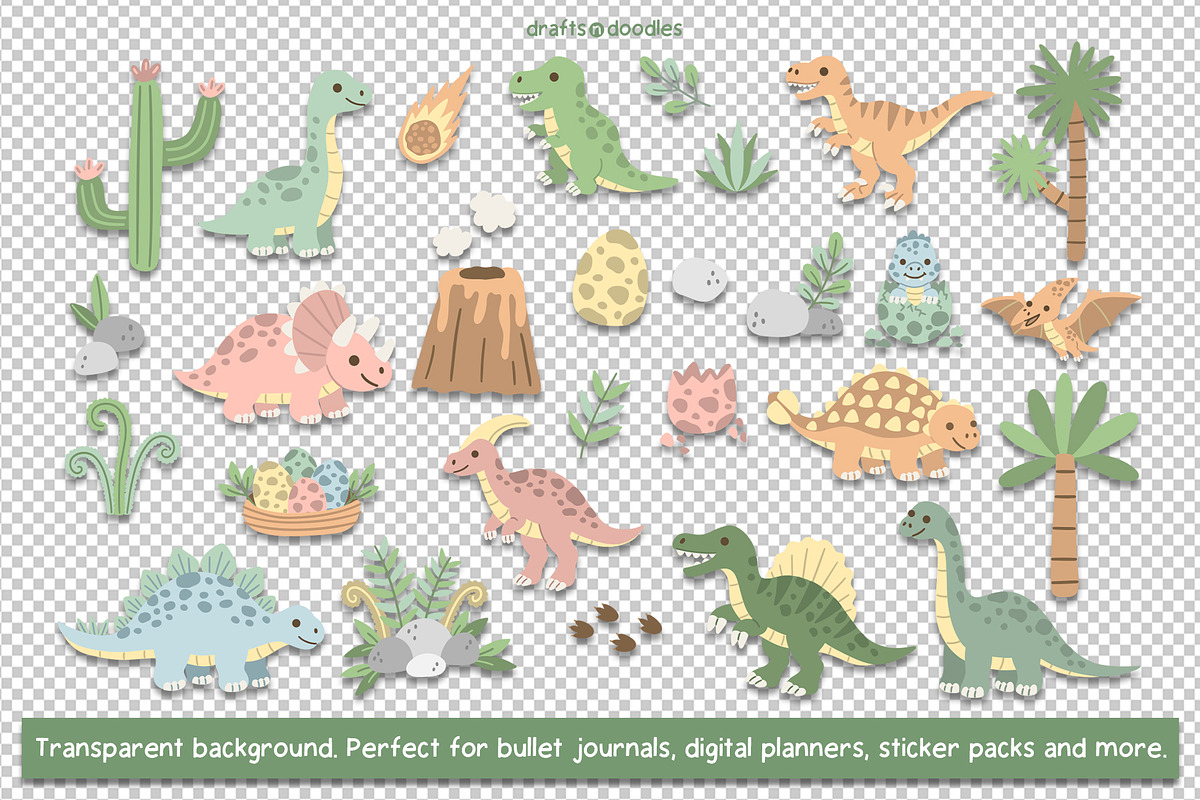 Dinosaur Days Clipart and Patterns, a Pattern Graphic by Drafts n Doodles (Photo 3 of 20)