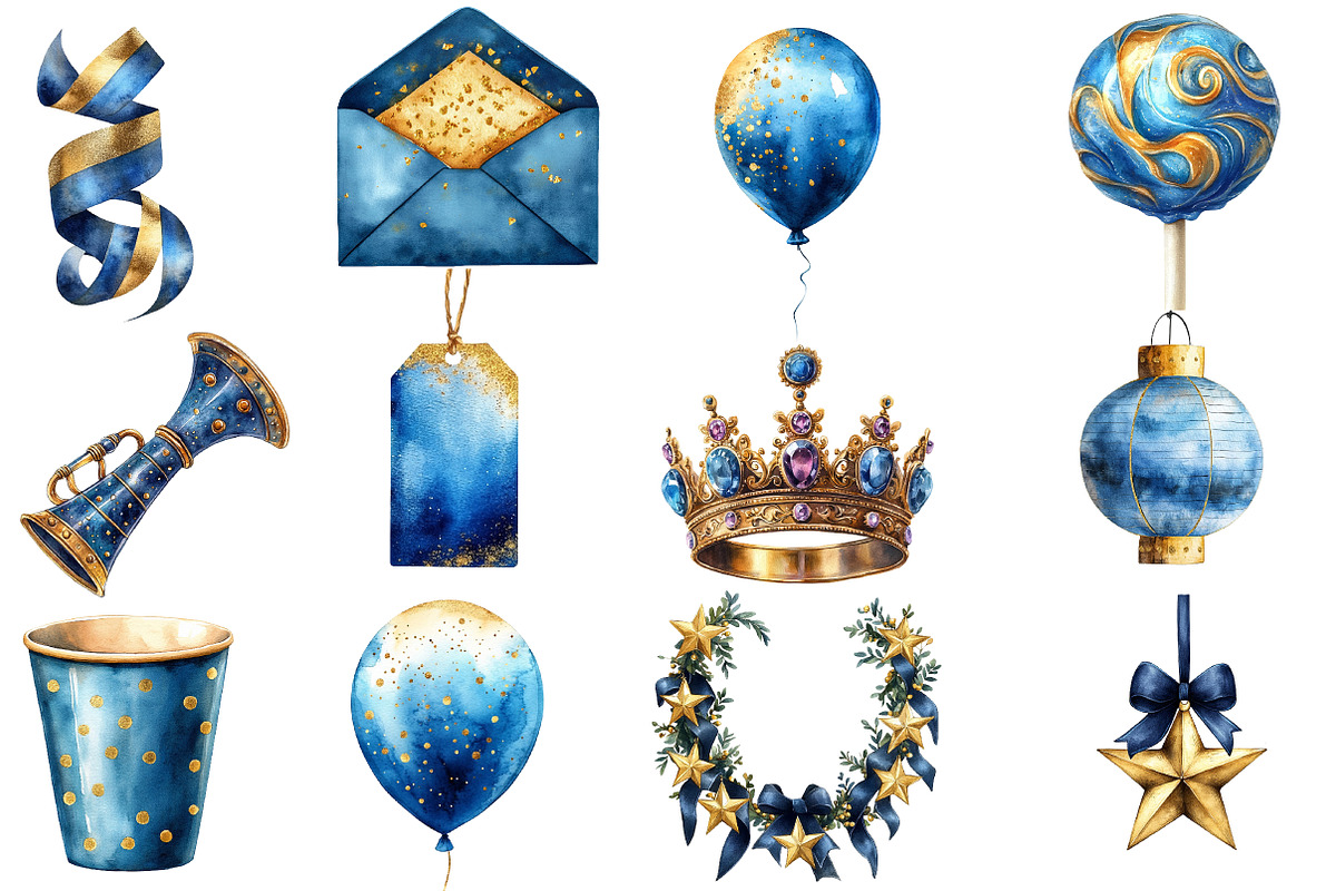 Blue and Gold Party Decorations, an Illustration by Designworld (Photo 2 of 5)