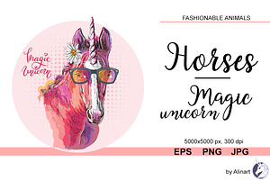 Cute Magic Pink Unicorn Illustration