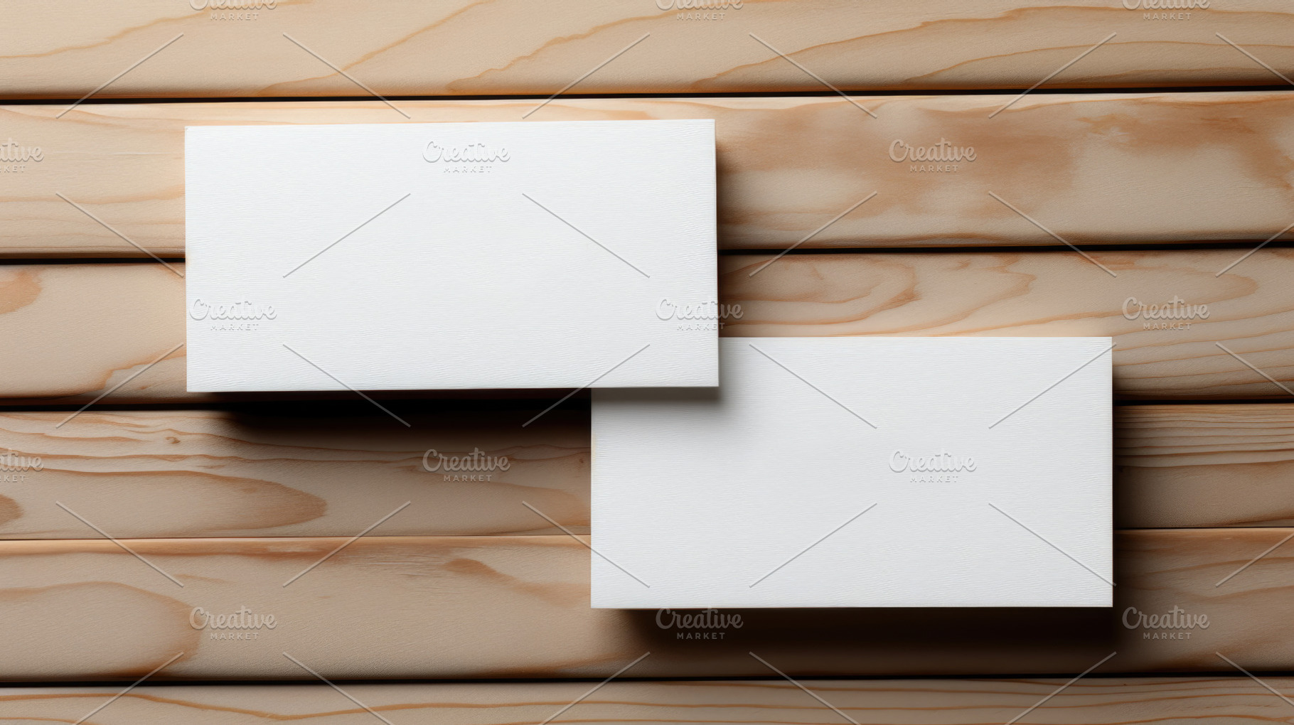 Blank business cards on wooden background. Mockup for branding i, a Business Photo by AS photostudio