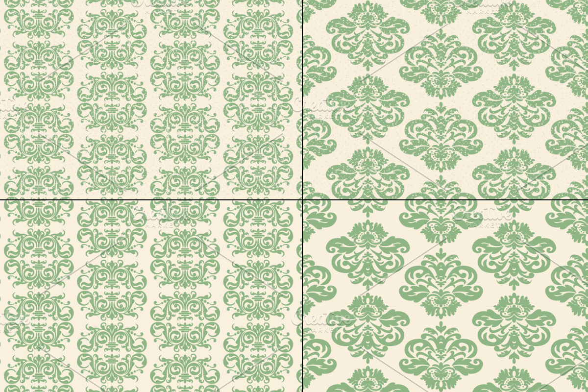 Seamless Green Damask Patterns preview 6