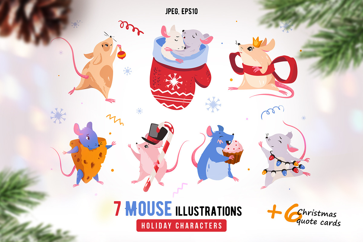 Mouse holiday cards. Cute Mice set., an Animal Illustration by WalnutBird (Photo 1 of 3)