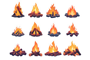 Set of cartoon campfires on a, an Object Illustration by LadadikArt