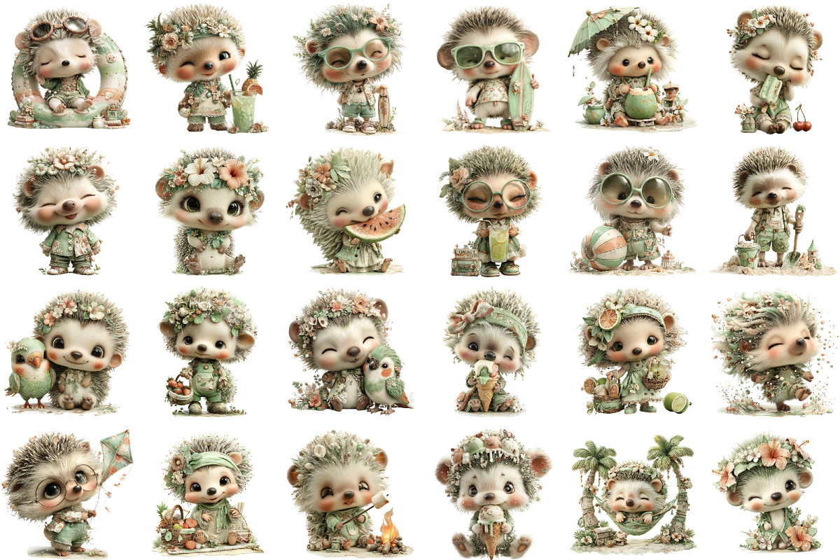 Whimsical Summer Hedgehog Clipart, an Illustration by designcity5 (Photo 2 of 5)