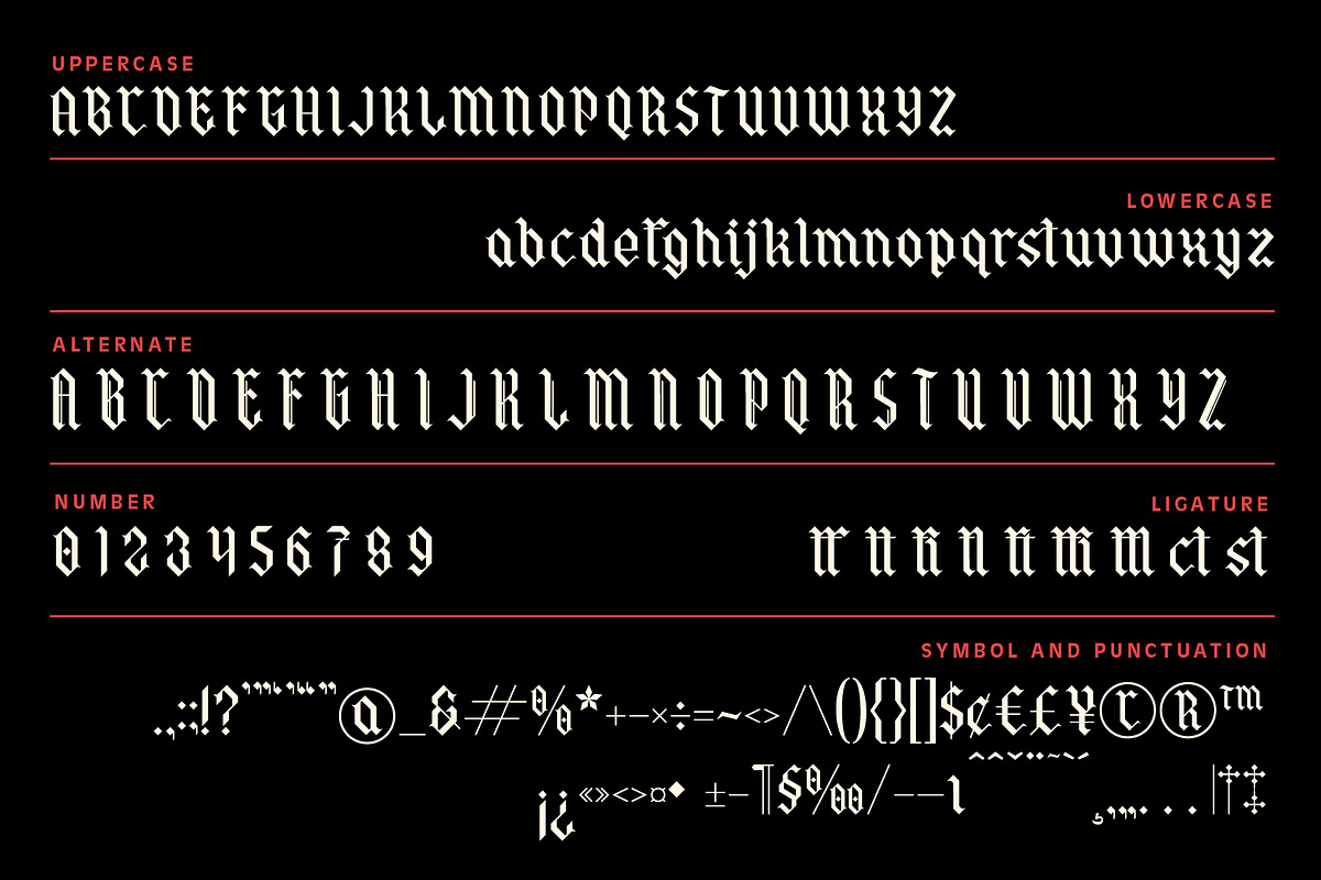 Qordhion - Blackletter Font, a Blackletter Font by MooneseyeType (Photo 4 of 9)