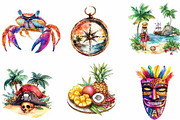 Watercolor Island Adventure Clipart, an Illustration by Designking (Thumbnail 2 of 5)