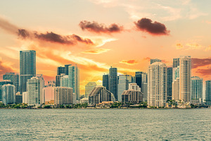 Miami Downtown skyline at sunset, an Architecture Photo by Maria Kray