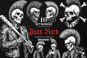 10 Bundle Dark Art Punk Rock Skull, an Illustration by Morspective