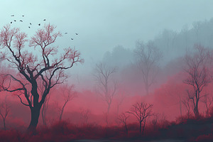 Misty Red Forest Landscape, a Nature Photo by Ales Munt