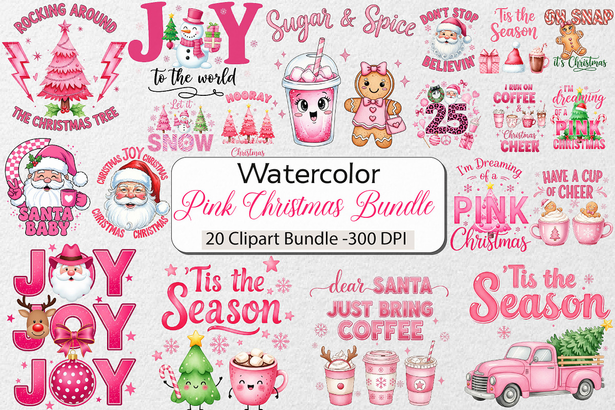 Pink Christmas Bundle, an Illustration by DreamCafeArt (Photo 1 of 8)