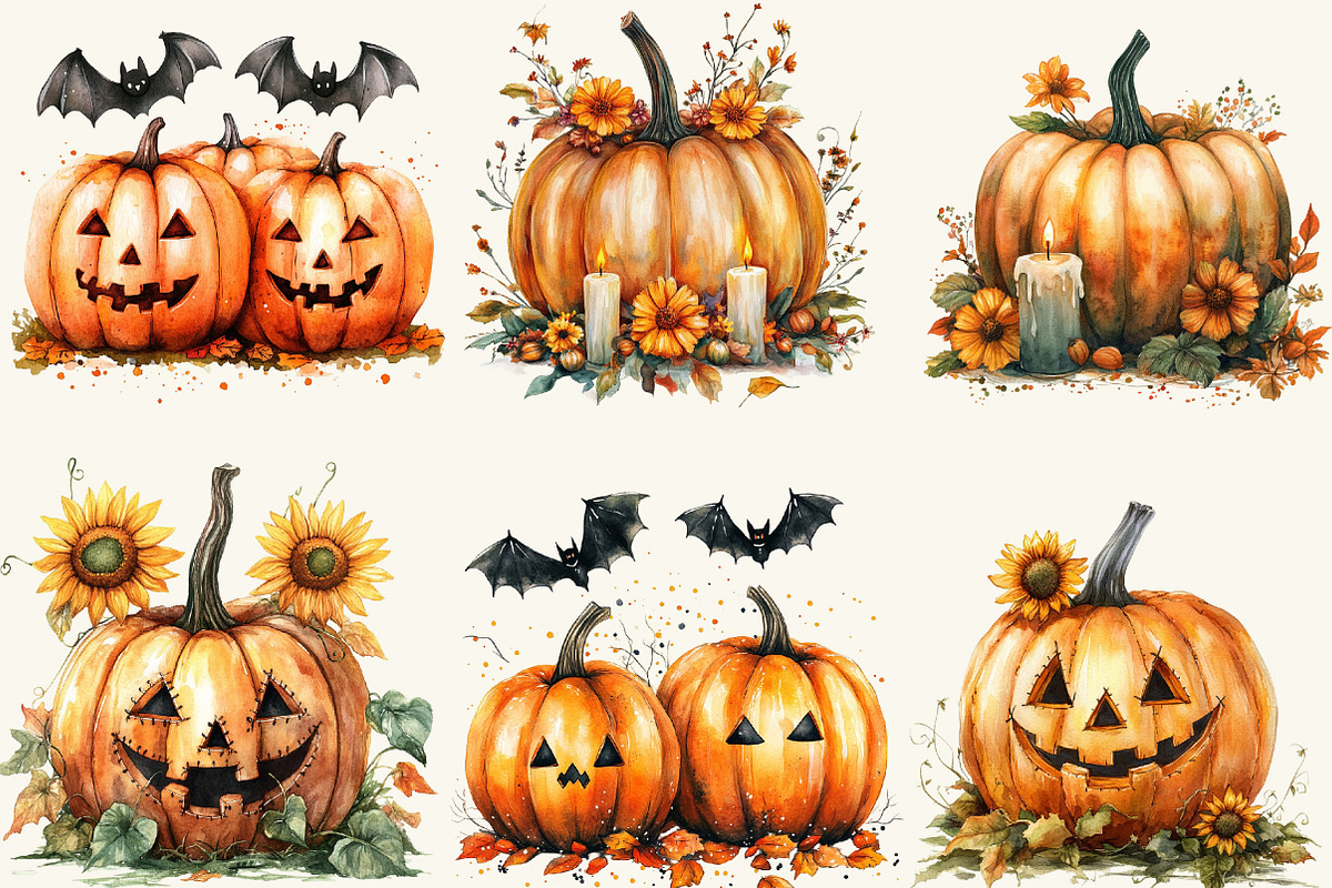 Fall Halloween Pumpkins Clipart, a Work Illustration by cherrydesign (Photo 2 of 3)