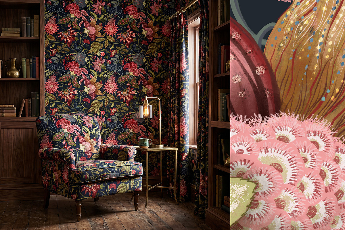 Bramble Jacobean Floral Pattern, a Pattern Graphic by Sonulkaster (Photo 3 of 13)