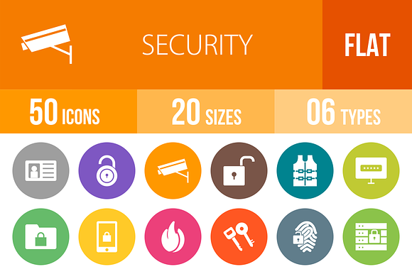 50 Security Flat Round Icons