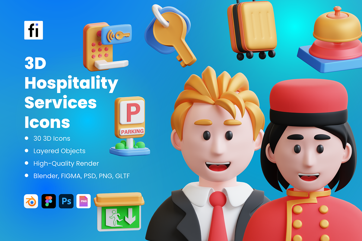 3D Hospitality Management Icon Set, a Characters & Person 3D Model by Flat Icons (Photo 1 of 8)