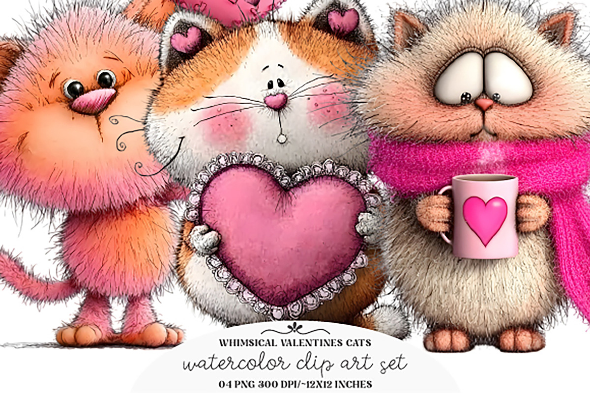 Whimsical Valentines Day Cats Clipar, an Animal 3D Model by GatewayDesign (Photo 1 of 3)